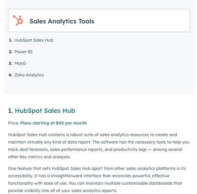 best blog ideas, HubSpot’s blog post with sales analytics tools