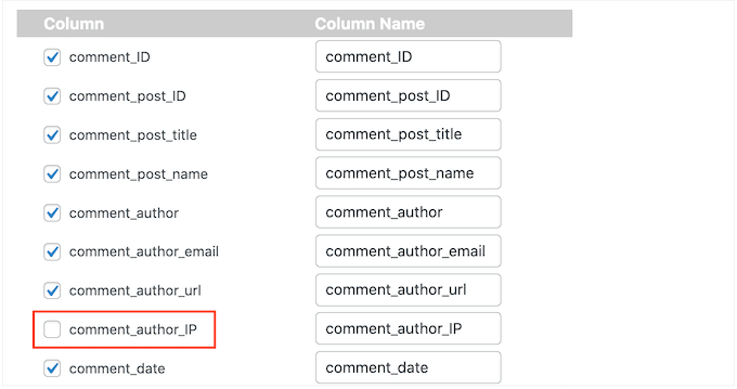 Building the comment form export
