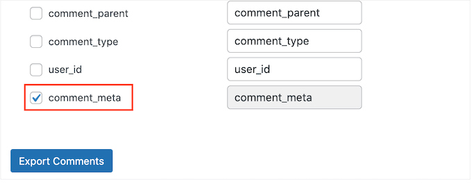 Exporting custom meta data from WordPress comments