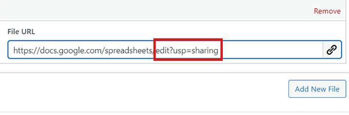 Copy and paste Google Sheets link