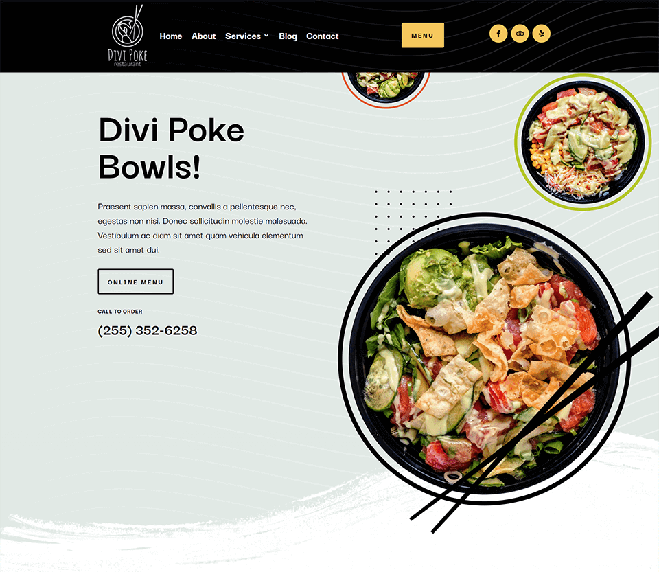 Divi Poke Restaurant Header Template Desktop View