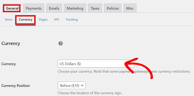 EDD Currency settings