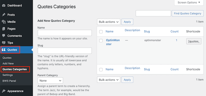 Editing your quote categories