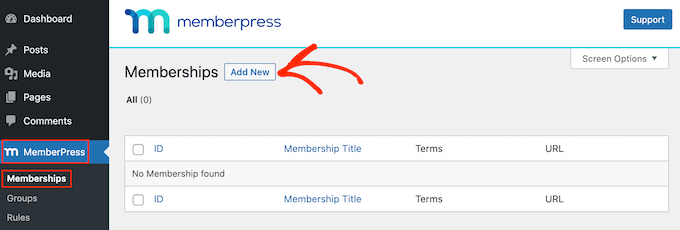 Creating a new membership subscription