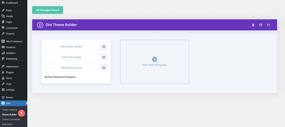 Opening the Divi Theme Builder to Import the Divi Conference Category Layout