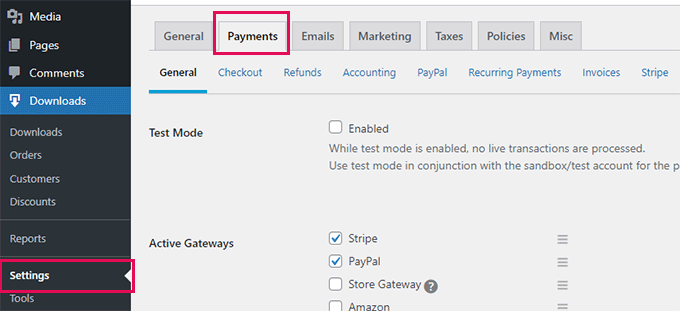Select payment gateways