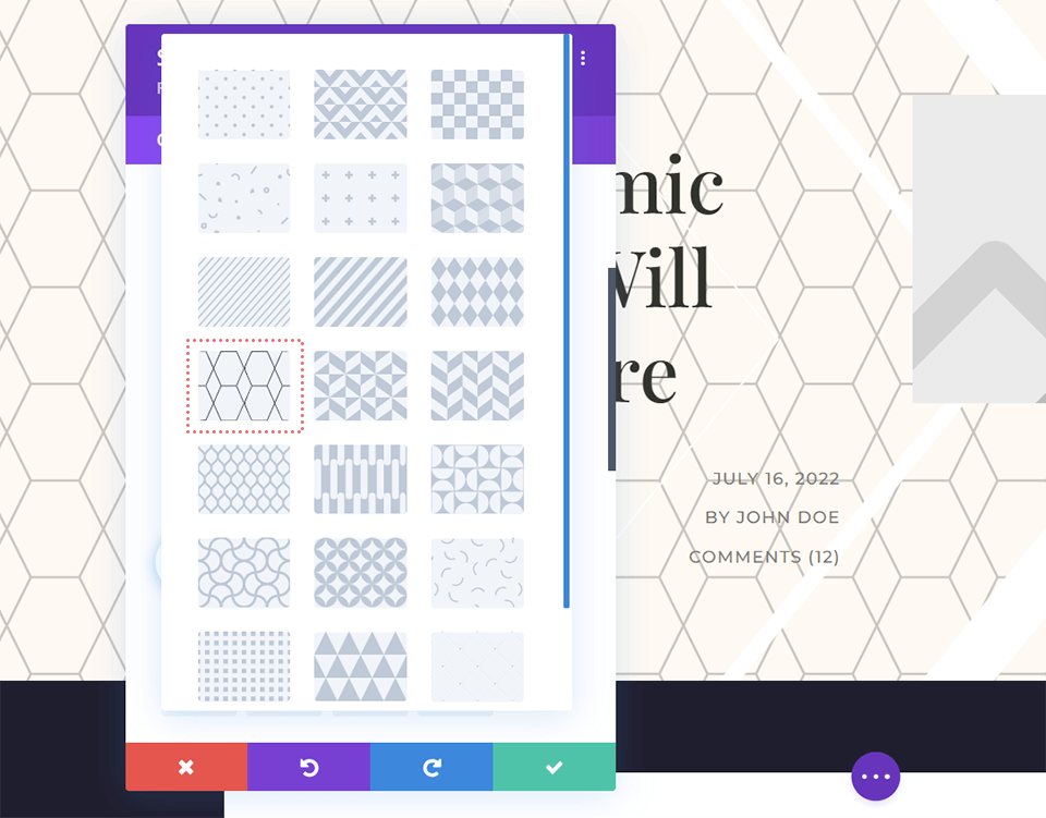 Selecting the background pattern of choice for our blog post header design
