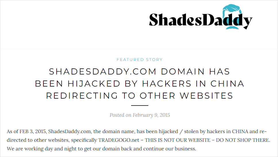 ShadesDaddy.com domain hijacking notice