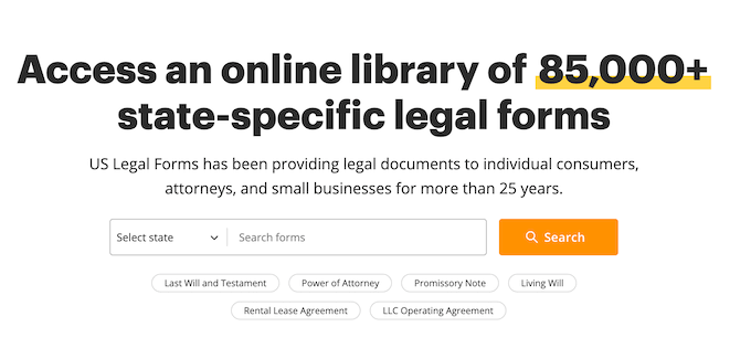 The USLegalForms website