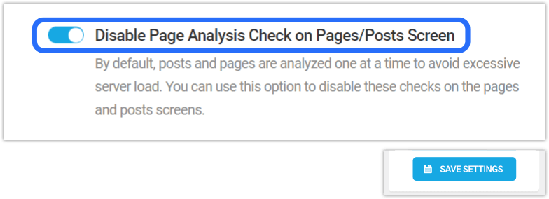 disable page analysis check in settings