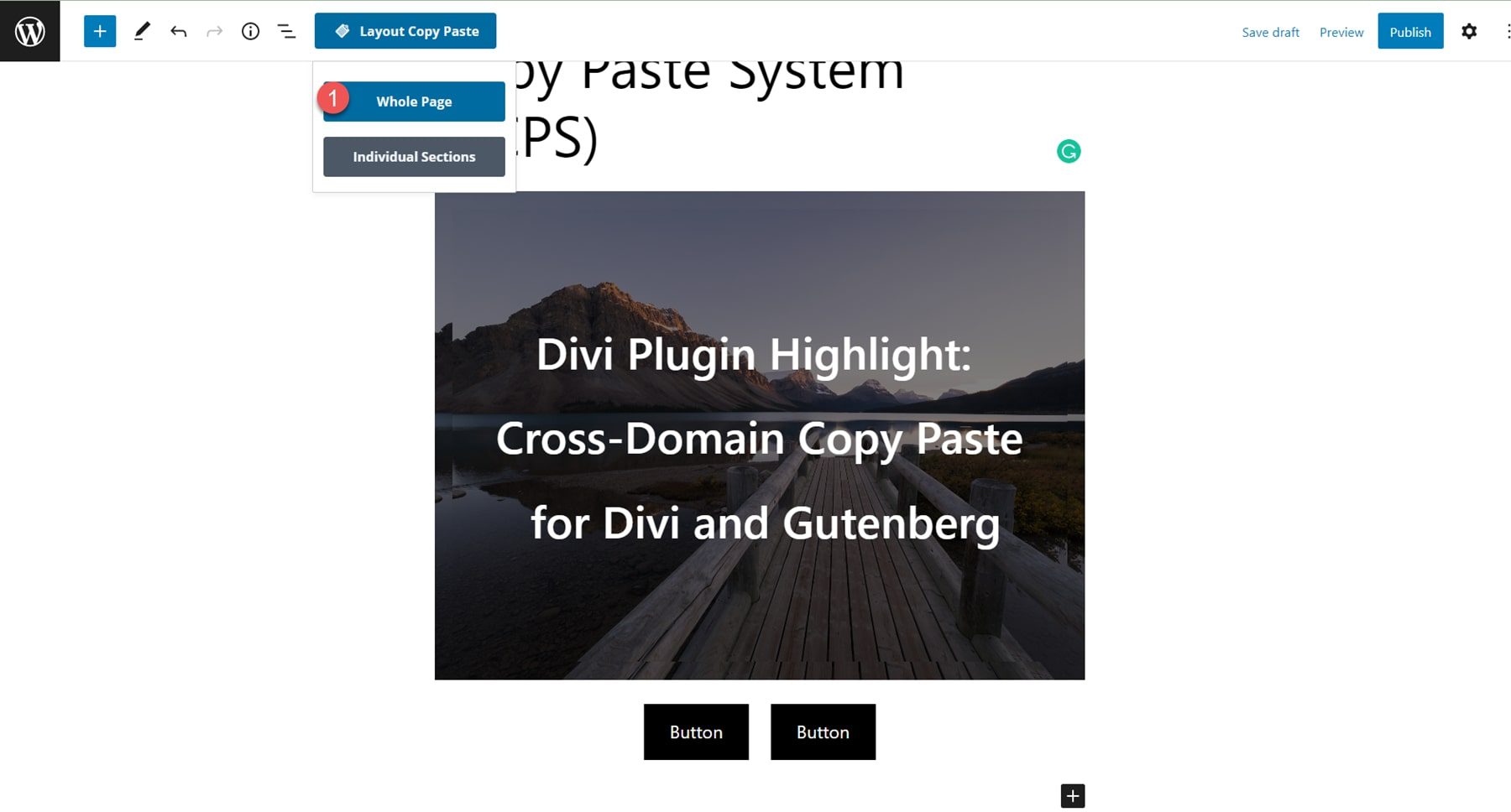 Divi Plugin Highlight Divi/Gutenberg/Woo Cross-Domain Content Copy Paste System (CCPS) Gutenberg Copy Whole Page