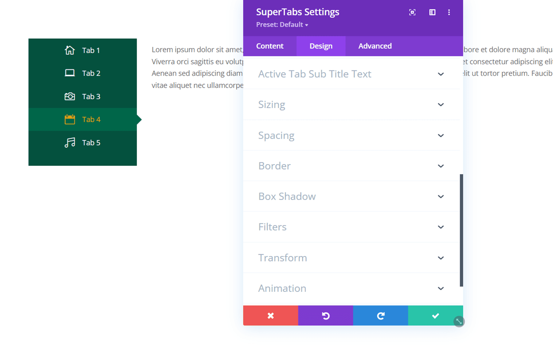 Divi Plugin Highlight Divi SuperTabs Design Settings