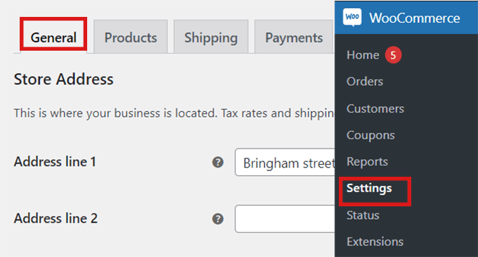 Go to WooCommerce Settings and select General