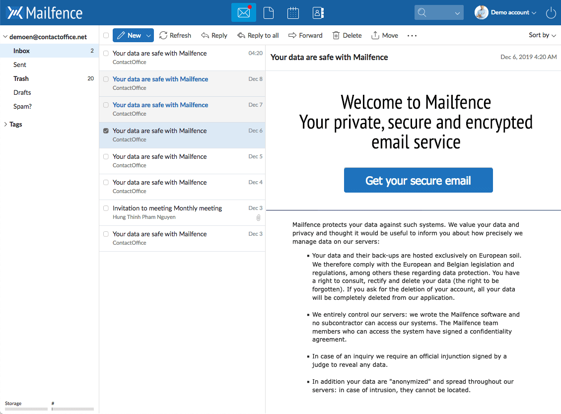 Mailfence’s interface