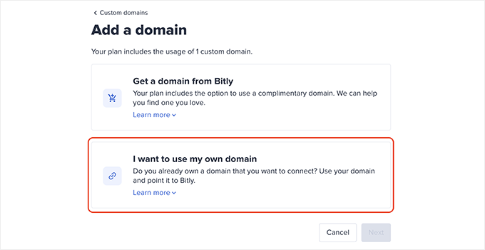 Continue with your own custom domain