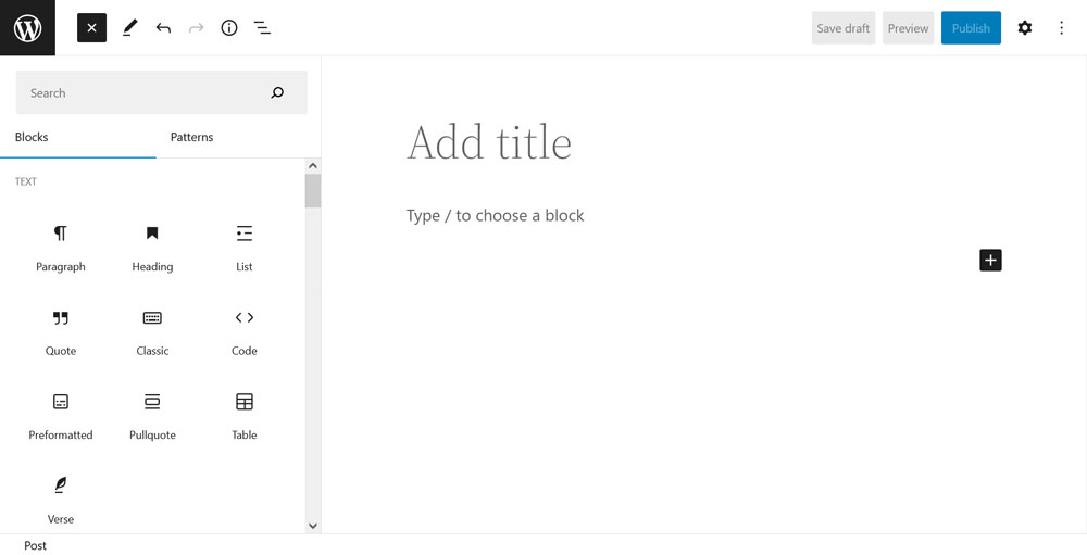 add wordpress block via block inserter