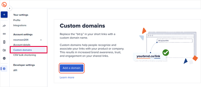 Add custom domain to Bitly