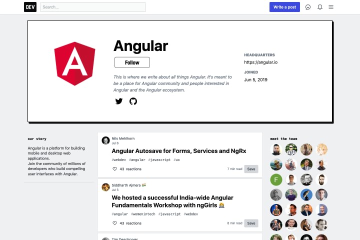 Angular article list on dev.to in rectangle