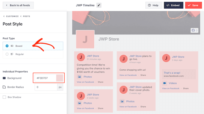 Adding colored box backgrounds to your embedded Facebook post statuses