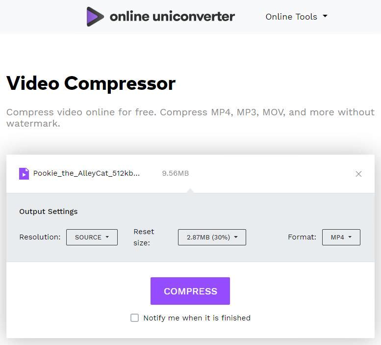 Compress videos using Online UniConverter