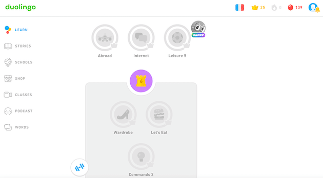 A page of Duolingo displaying a locked level 