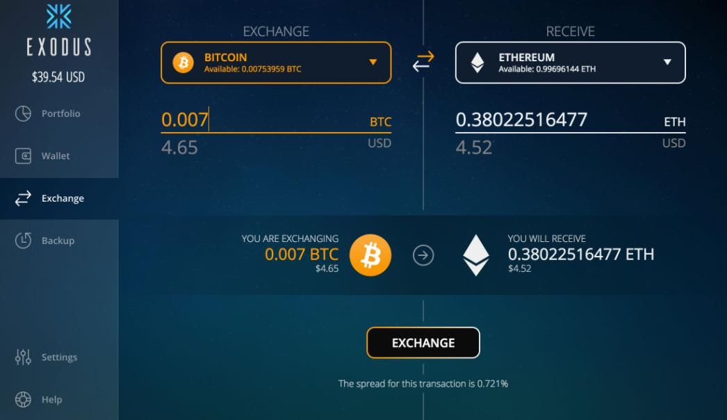 Exodus helps exchanging coins