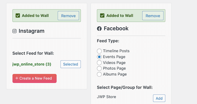Adding multiple social feeds to a social wall