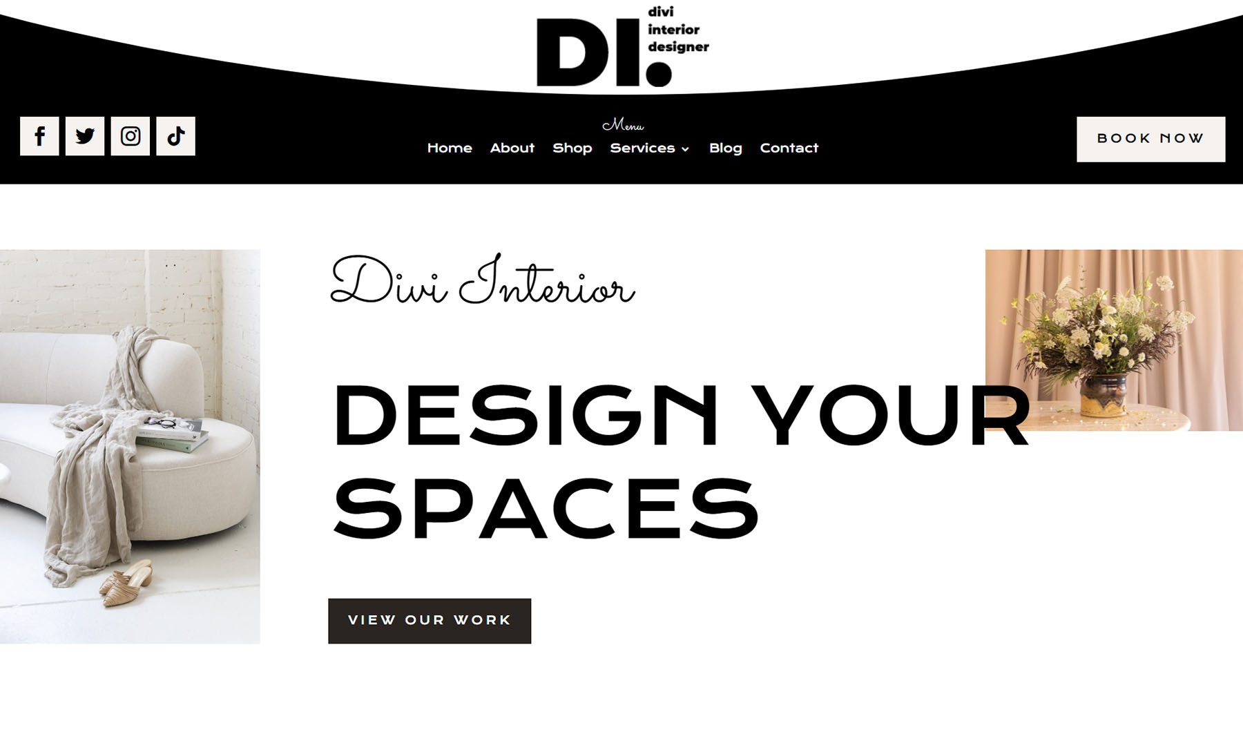 Desktop version of the Divi Interior Designer header layout