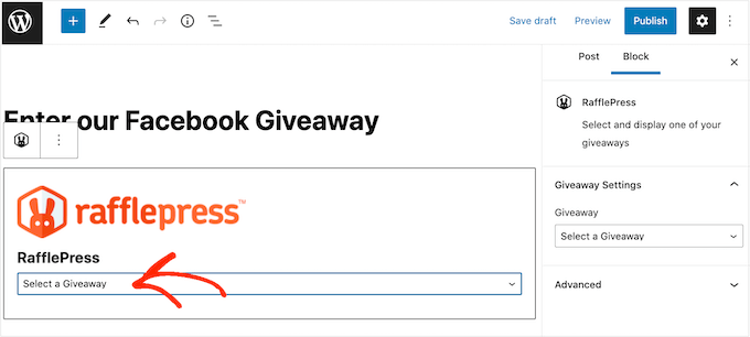 Adding a Facebook giveaway to a WordPress page or post
