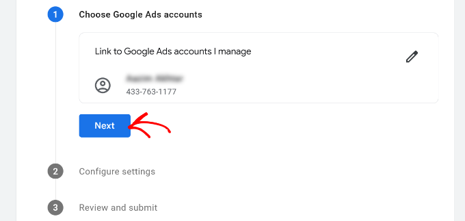 See selected google ads account