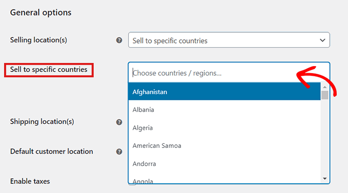 Select countries where you want to sell your product