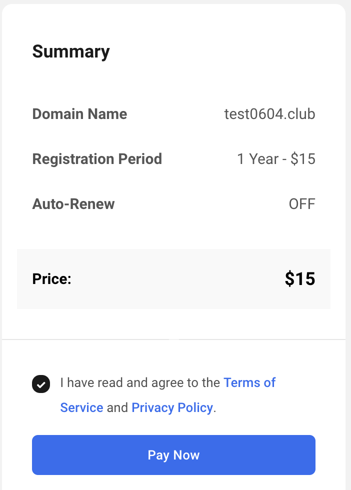 The price summary for the domain.