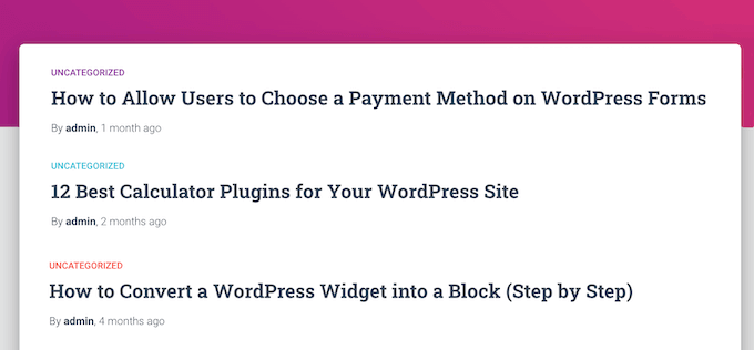 The default WordPress blog homepage