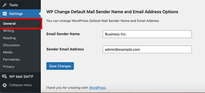 WP Change Email Sender