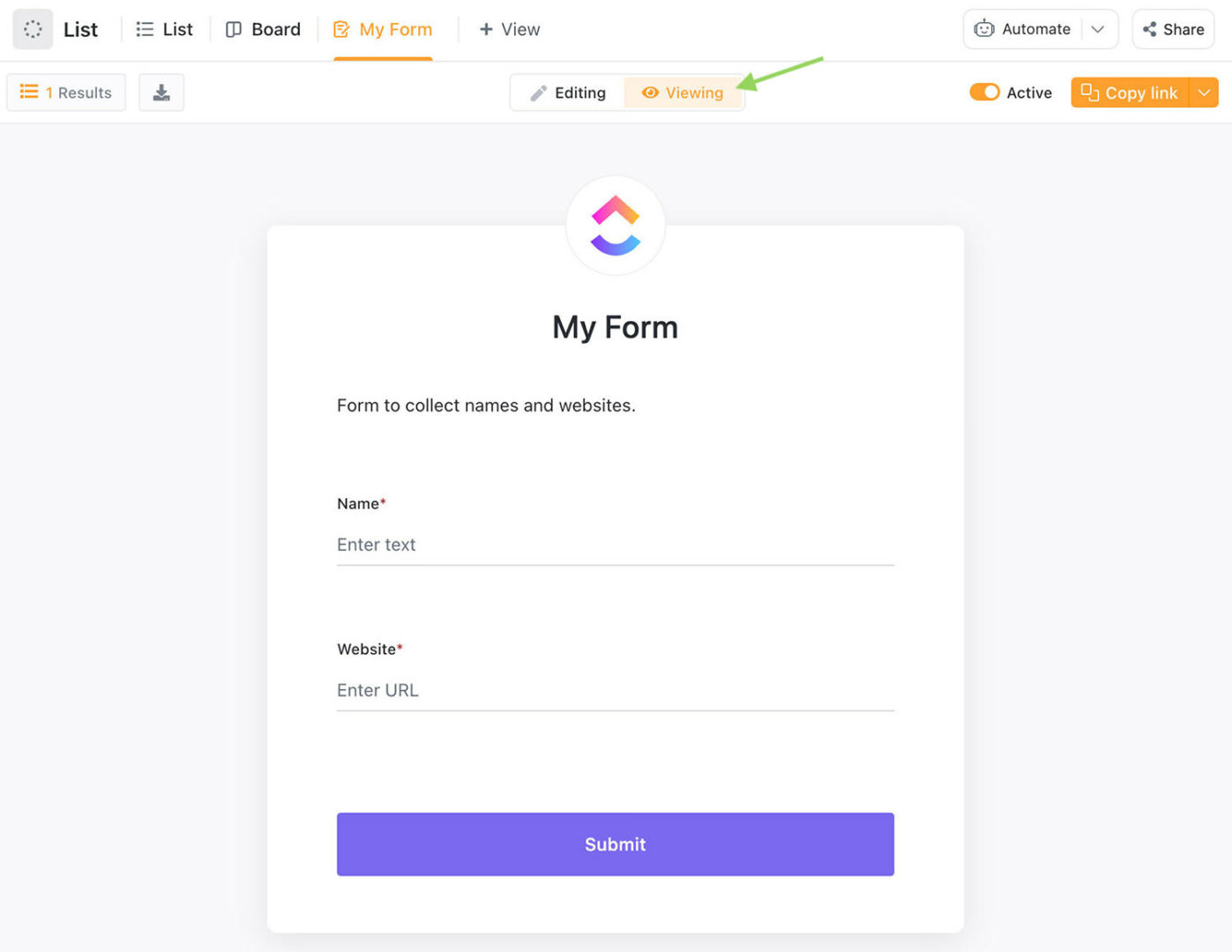 view clickup form