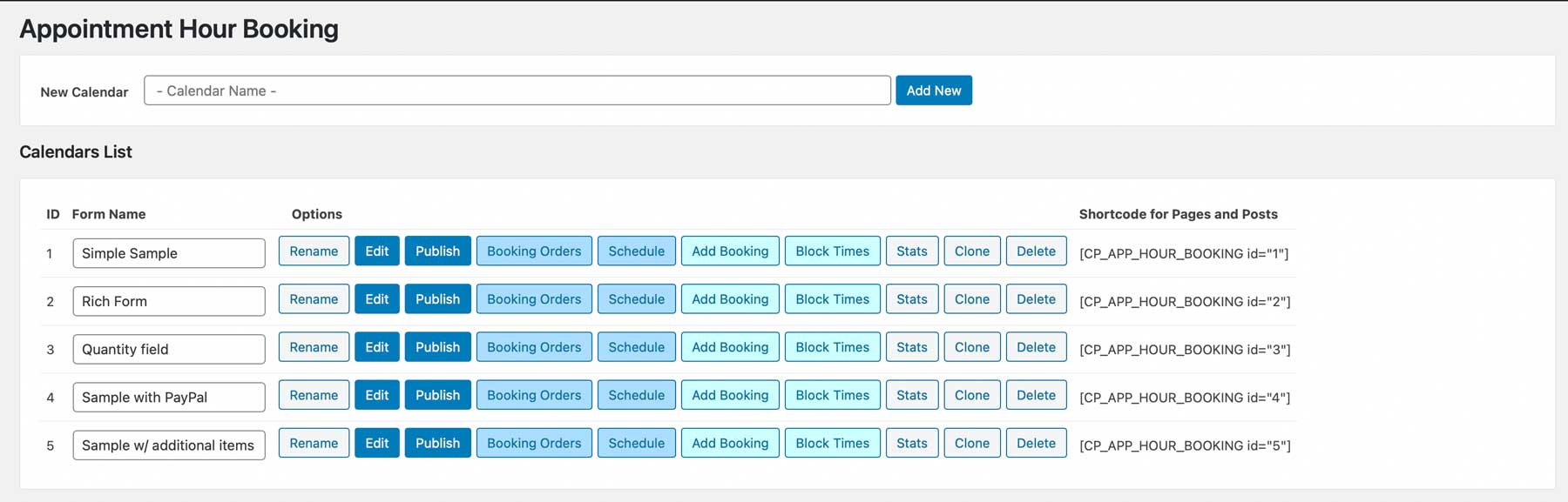 The interface of the Appointment Hour Booking plugin