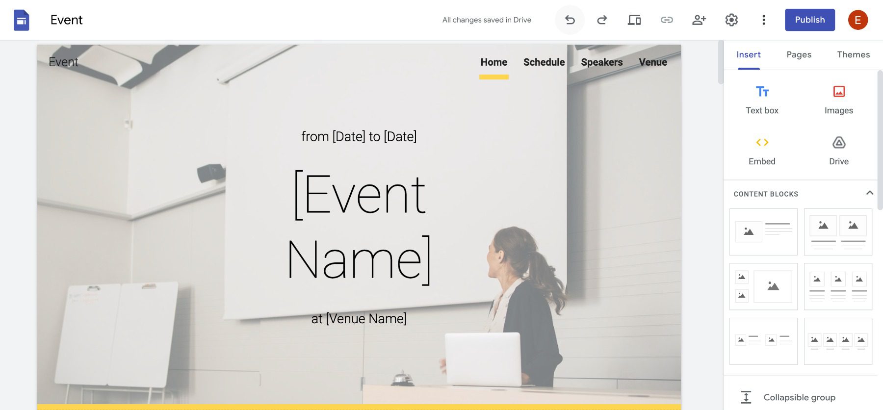 google sites event page