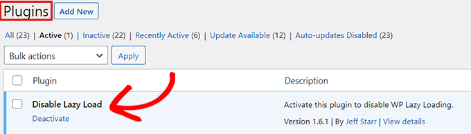 Activate plugin to disable lazy load