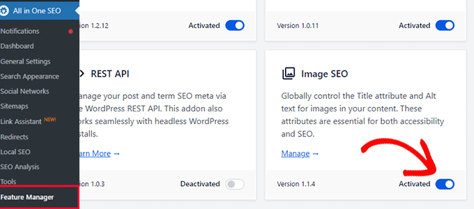 Activate image SEO feature