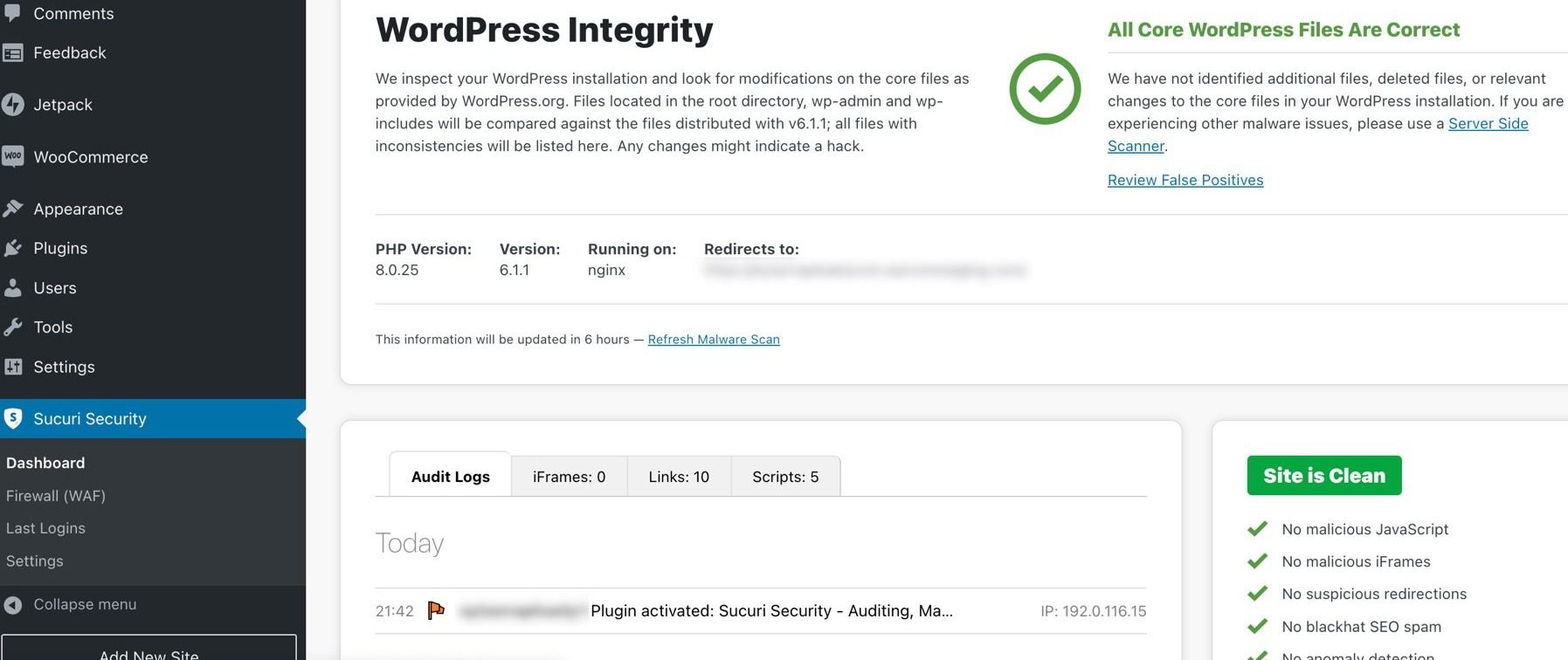 Sucuri WP plugin integrity