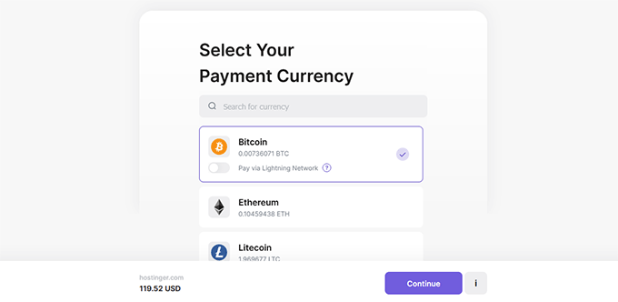 Choose cryptocurrency