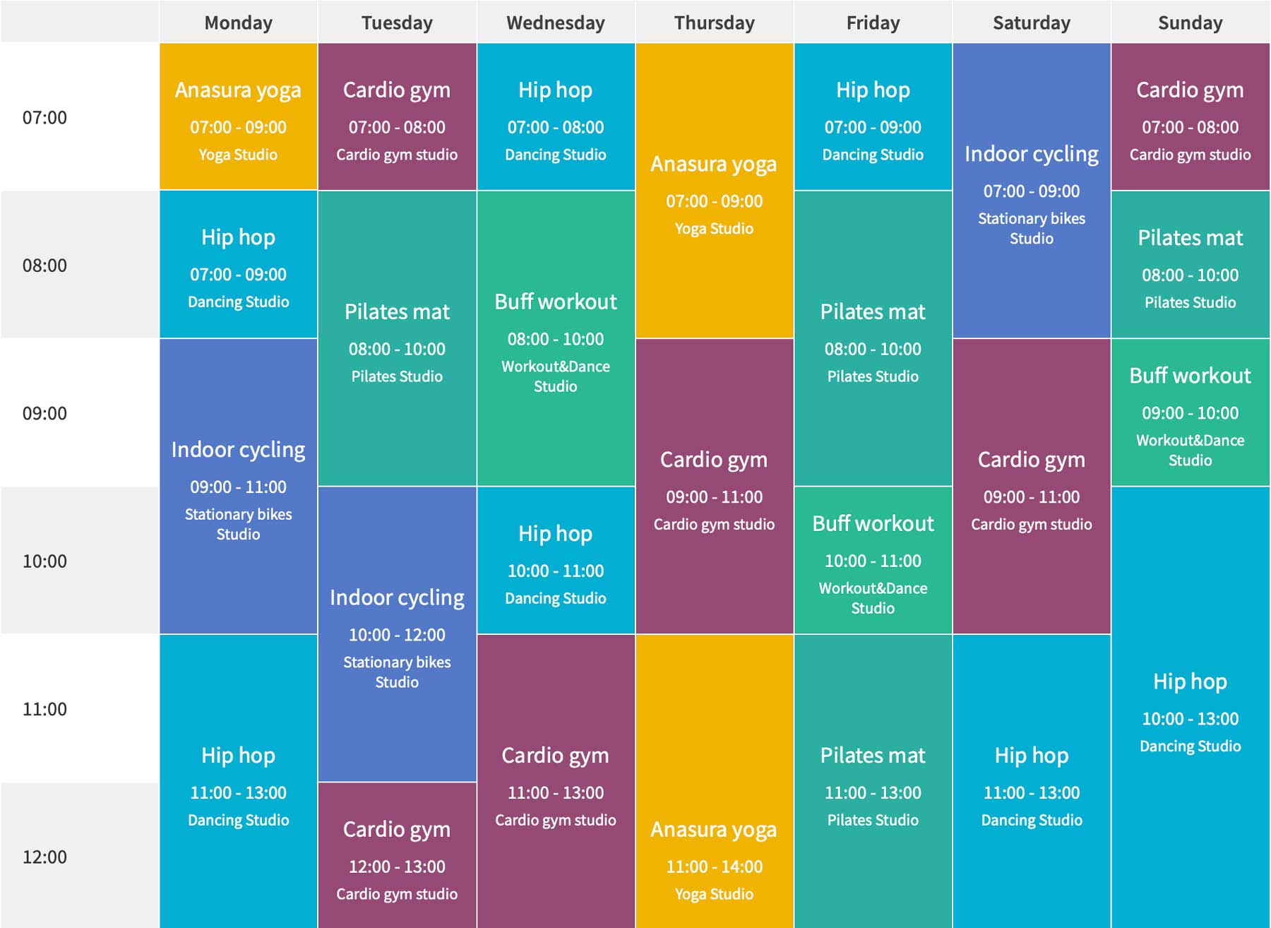 An example of a color-coded calendar