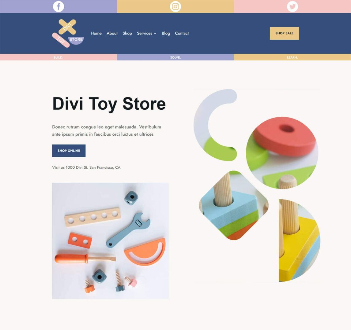 Divi Toy Store desktop header design