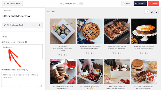 Adding a filter to a shoppable Instagram feed