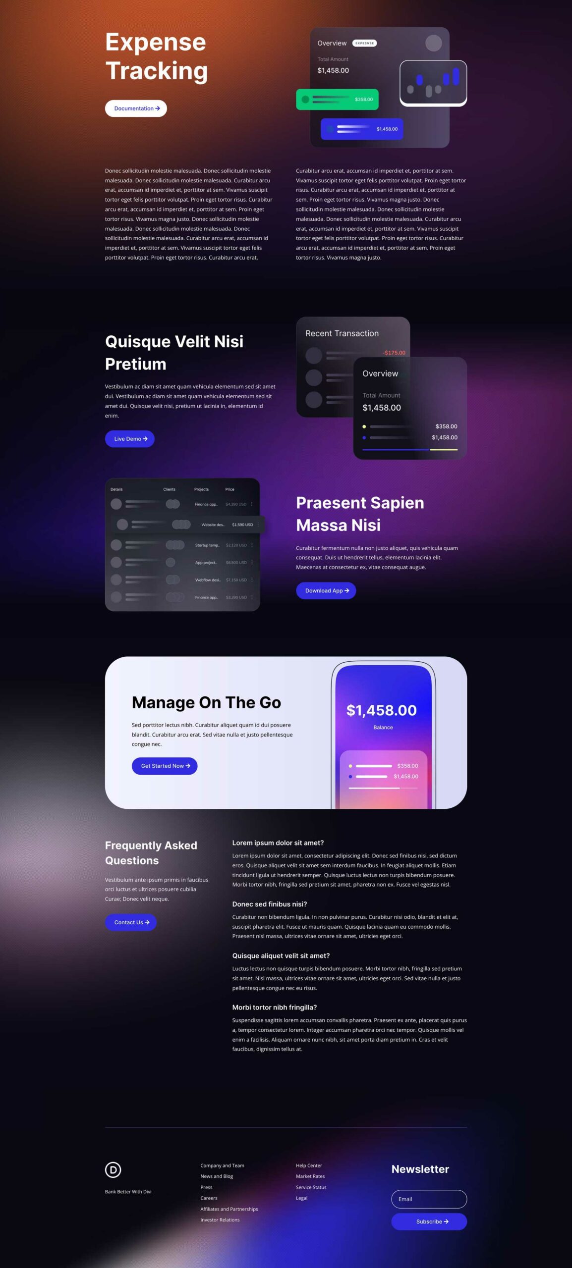 Financial Technology Layout Pack for Divi