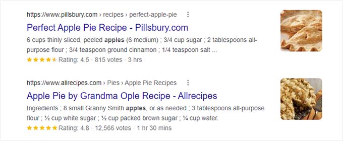 Rich snippets in search results