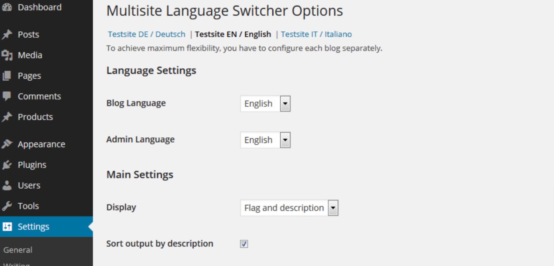 multisite language switcher options