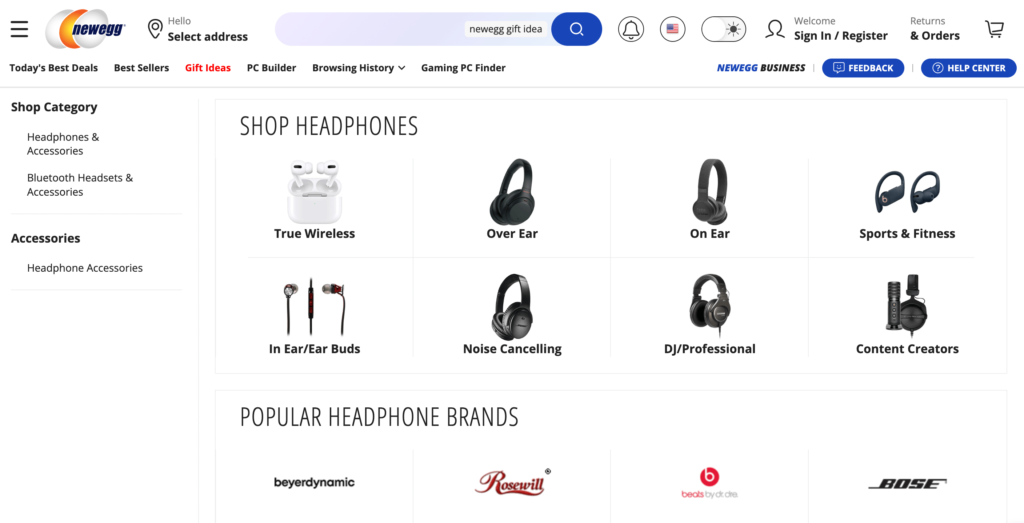 An online store selling headphones