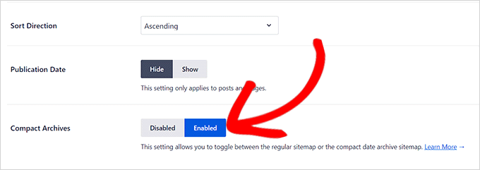 Toggle the compact archives switch to Enabled