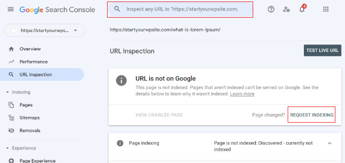 URL inspection tool